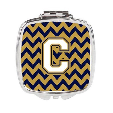 CAROLINES TREASURES Letter C Chevron Navy Blue and Gold Compact Mirror CJ1057-CSCM